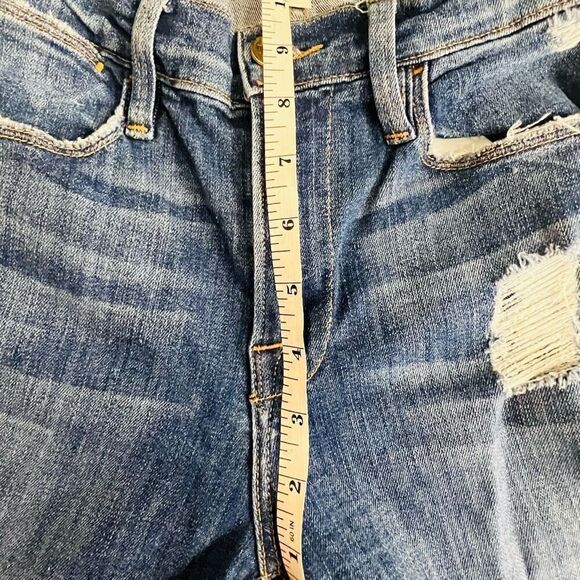 Frame Womens Blue Denim Raw Hem Hilltop Le High Skinny Jeans Medium Wash Size 24 - Picture 9 of 10